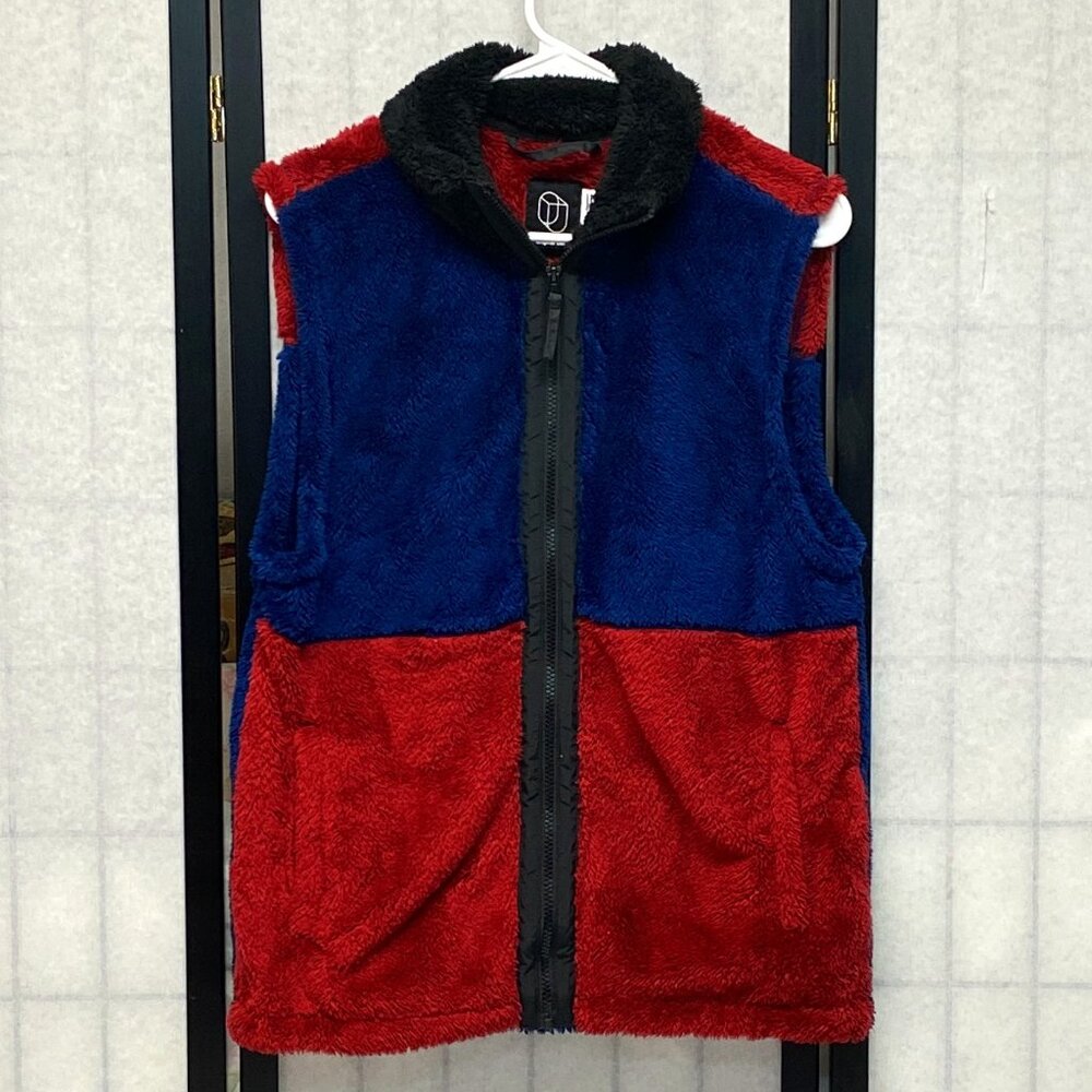 Original Use NWT Navy & Red Full Zip Mock Neck Fleece Vest Cozy Layering XS & S